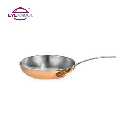 China Multi Layer Gold Copper Conical Cookware Triple Sustainable 28mm Triple Layer Frying Pan for sale