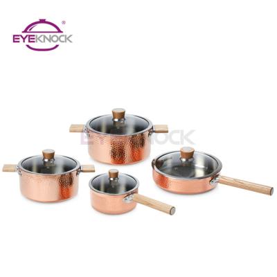 China Sustainable hot sale triple copper cookware set hammererd copper cookware set for sale