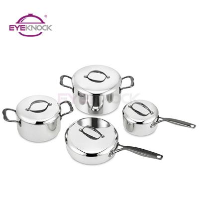 China Sustainable high quality cookware with PVD coating handle and triple knob stainless steel cookware sets for sale