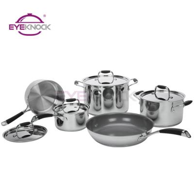 China Sustainable Hot Sale Silicone Cast Stainless Steel Handle 304 Stainless Steel Cookware Set for sale