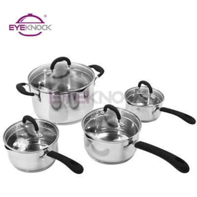 China Glass Lid Stainless Steel Sustainable Pouring Cookware Set Stainless Steel Cooking Pot for sale