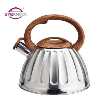 China Sustainable 2.6L Stainless Steel Water Kettle With Bakelite Wooden Handle Style Water Whistling Kettle for sale