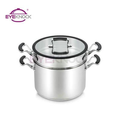 China 24cm Silicone Handle Stainless Steel Viable Pasta Pot Set With Strainer Couscous Steamer Set for sale