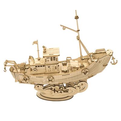 China Laser Cutting Robotime DIY Fishing Boat TG308 Jigsaw Other Educational Model Toys For Children 3D Assembly Wooden Puzzle For Dropshipping for sale