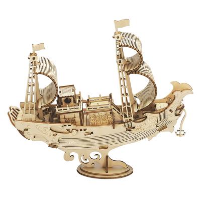 China Laser Cutting Robotime TG307 Educational Toys Model Ships DIY Jigsaw Gift Sets For Children Assembly 3D Wooden Puzzle For Dropshipping for sale