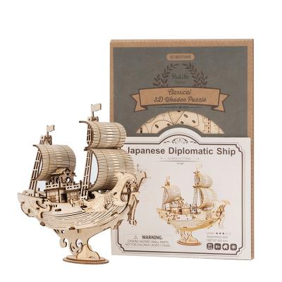 China Laser Cutting Robotime TG307 Educational Toys Model Ships DIY Jigsaw Gift Sets For Children Assembly Wooden 3D Puzzle for sale