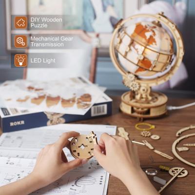 China DIY TOY Robotime Rokr Assembly Educational Toys for Children ST003 Luminous Globe Wooden 3D Jigsaw Puzzle for sale