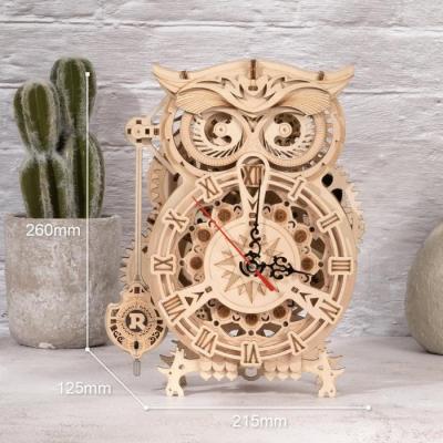 China 2021 Plwood Robotime Christmas Jigsaw Craft LK503 Owl Clock Diy Kids Christmas Gifts For Children 3D Wooden Puzzle for sale