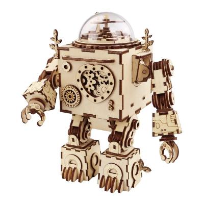 China Body Picture Use Laser Cutting Robotime Stem Diy Robot Toy Wooden Intelligent 3D Robot Puzzle For Children EN71 D Certificate for sale