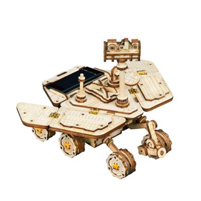 China Eco-friendly Laser Cut Space Hunting 3D Solar Powered Wooden Mechanical Model Kit for sale