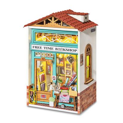 China DIY TOY Robotime Hot Selling DIY Jigsaw Puzzle DS008 Free Time Bookstore Rolife DIY Glass Miniature Dollhouse for sale