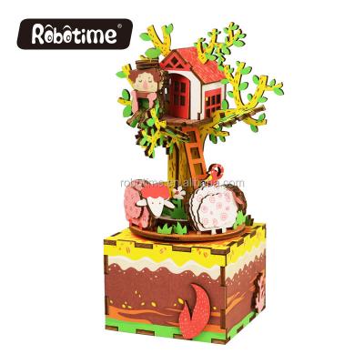 China Wholesale Wooden Educational Wooden Puzzle Music Box Treehouse DIY Puzzle 3d Wooden Toys Wooden Wooden Toys Puzzle Music Box Kids Play for sale