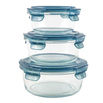 China Microwavable Wholesale Custom New Product Best Selling Round High Borosilicate Glass Three Bowls Lunch Box Set Microwave Glass Bowl for sale