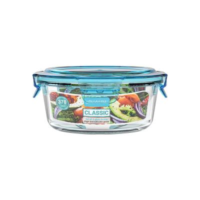 China Round 370ML Borosilicate Microwavable Microwave Bento Glass Food Storage Bento Lunch Box Glass Container With PP Lids for sale