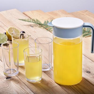 China Viable Glass Water Pitcher Clear Glass Water Jug With Handle Glass Jug With Tumbler Cup Sets for sale