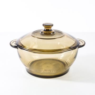 China Viable Round Instant Brown Amber Glass Bowl Set With Noodle Soup Salad Casserole Lid And Double Ear Handles for sale