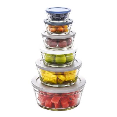 China Viable 6pcs Glass Bowls Set With Different Size OEM Logo Printed With Lid Plastic Salad Bowl Tableware for sale