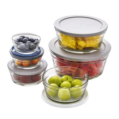 China Sustainable Low Price Heat Resistant Hot Selling Round Home Eco-Friendly Clear With Lid Fruit Salad Food Glass Bowl Set for sale