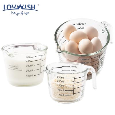 China High Viable Borosilicate Glass Measuring Cups Set Home Kitchen Glass Measuring Jugs Measuring Mugs With Handle 250ml 500ml 1000ml for sale