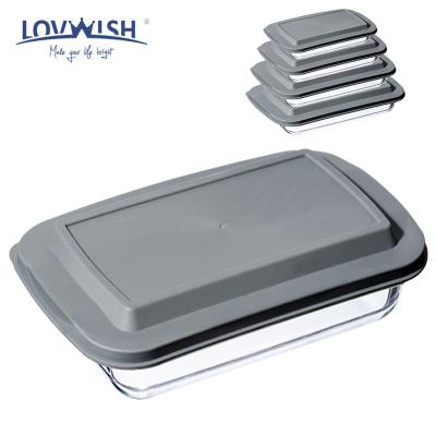 China LOVWISH Sustainable High Borosilicate Glass Baking Tray Kitchen Baking Pan Rectangle Bake Dishes With Ears Microwave Oven Safe Plates for sale