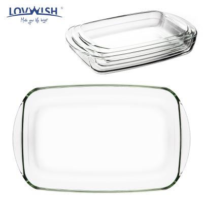 China LOVWISH Viable Heat Resistant Rectangle Glass Baking Ware Oven Safe Set Microwave With Ears Tray Pans Glass Baking Sets for sale