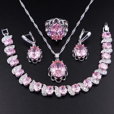 China CLASSIC Jewelry Gemstone 925 Silver White Gold Plated Pendant Necklace Ring Bracelet Jewelry Earrings Set for sale