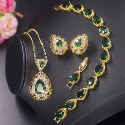 China CLASSIC Green 18k Gold Jewelry Women Zircon Necklace Set Green Zirconia Jewelry for sale