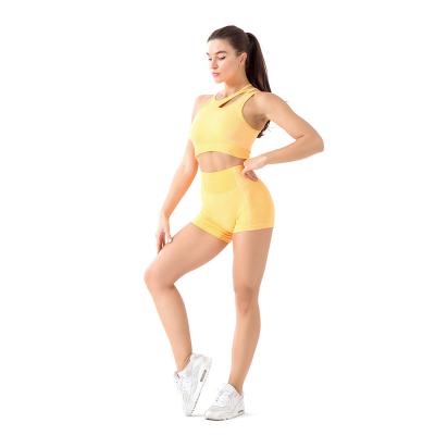 China Camisole Sportswear Yoga Fitness Breathable High Elastic Seamless Knitting Workout Fits Shoulder Tank Tops And Strappy Panties for sale