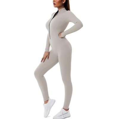 China Breathable One Piece Seamless Union Suit Yoga Training Suit Fitness Wear Sport Jumpsuit With Zipper for sale