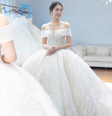 China Plus Size Temperament Wedding Dresses Shining Starry Shining Princess Long Tail Ball Gown Bridal Dress Custom Made Size for sale