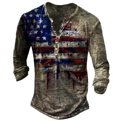 China Gym Clothing 3d Sleeve T-shirt Slim Fit Men American Flag Printing T-shirt Anti-wrinkle Long Sleeve Printing Colorful Men's T-shirt For Man for sale