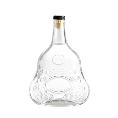 China Glass Liquor Wine Whisky Bottle With Cork Lid Transparent Round Empty and Custom Size for sale