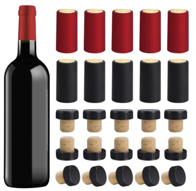 China Custom Wine Bottle Cork With Black Plastic Top PVC Heat Shrink Capsule Bottle Seal for sale