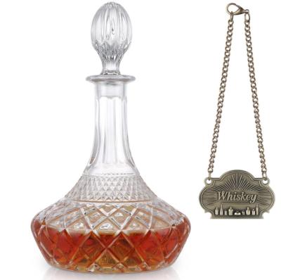 China Whiskey Brandy Vodka Tequila Glass Bottle Decanter with Label and Leak Stopper Perfect for sale