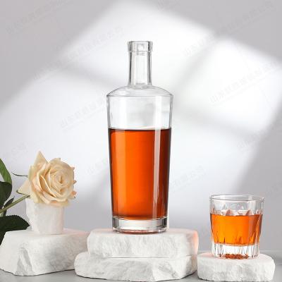 China Glass Bottle Personalized 750ML Trapezoid Round Bottle For Spirits for sale