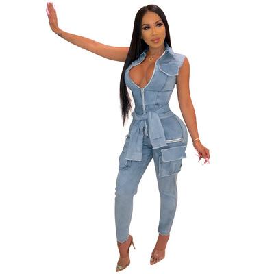 China Others 2021 Hot Sale Women Denim Overalls Sleeveless Front for sale