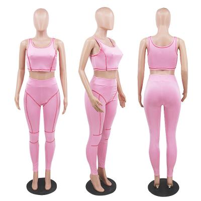 China Breathable Pure Skinny Sports Yoga Set Color Stitched Striped Women Sport Suit for sale