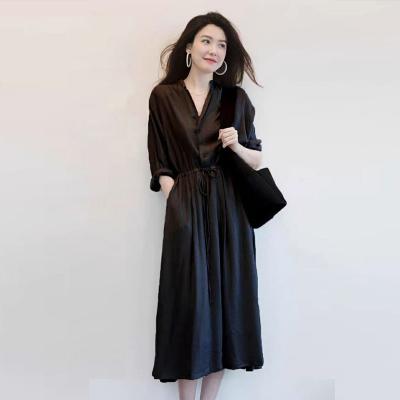 China Sustainable European Fashion V-Neck Autumn Long Shirt Skirt Women's Long Women's Dress for sale