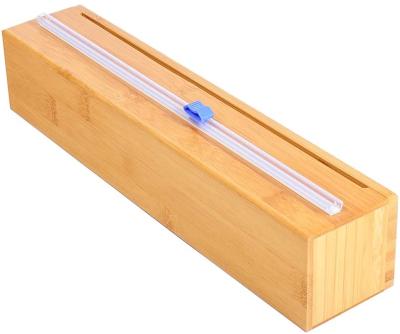 China Sustainable Bamboo Wood Cling Food Plastic Wrap Dispenser With Slide Cutter for sale