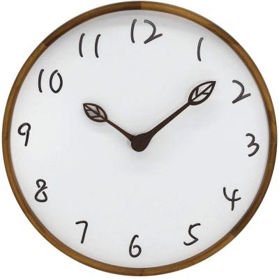 China Radio 12 Inch Round Whisper Quiet Wooden Wall Clock With Hollow Arabic Numerals for sale