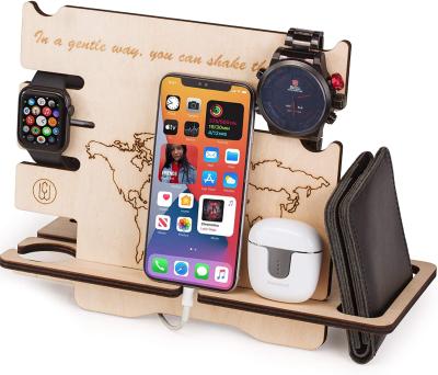 China Desk Adjustable Cool Gadgets Phone Watch Key Organizer Wood Phone Docking Station for sale