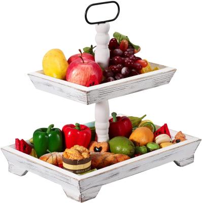 China Wholesale Antique White Tiered Tray Regular Tiered Tray 2 Tier Tray Stand for sale