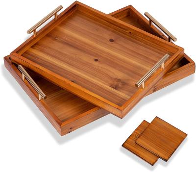 China Ottoman Bed Vanity Regular Dresser Coffee Table Wood Trays With Coasters Set for sale