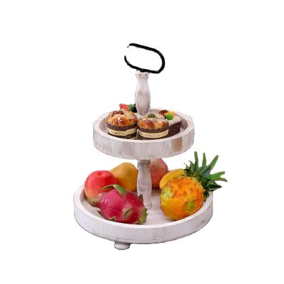 China Regular Rustic Cake Stand Farmhouse 2 Tier Serving Tray For Cafe for sale