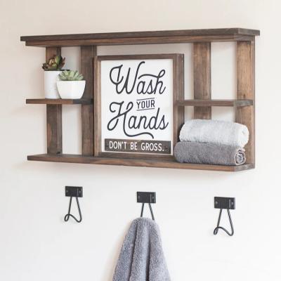 China Sustainable Farmhouse Bathroom Wall Organizer Storage Nursery Wood Shelf Unit for sale