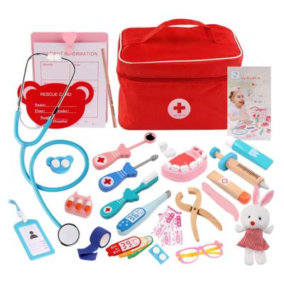 China High Quality Eco - Friendly Material Pretend Educational Medical Game Set Suitcase Wooden Doctor Toy for sale