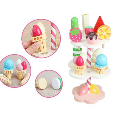 China MDF Pretend Play Toy Simulation Ice Cream Colorful Wooden Kitchen Ice Cream Toy for sale