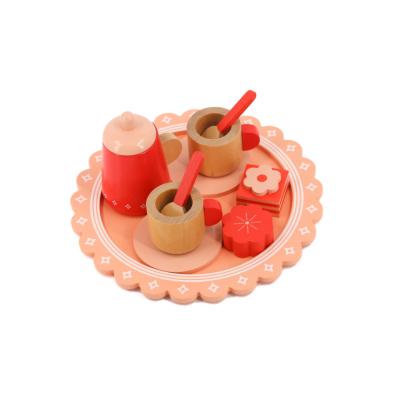 China New Design Eco - Friendly Material Tea Sets Diy Afternoon Pretend Cutting Wooden Cake Toys for sale