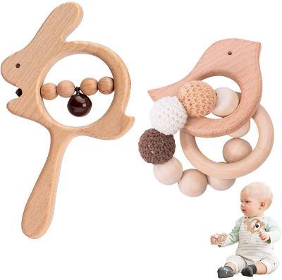 China Wooden Newborn Baby Toys Wooden Rattle Infant Baby Rattle Personalized Pacifier Chain Rattles For 0-12 Months Kids for sale