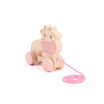 China Animal Cow Lion Toy Wooden Pull Push Along MDF Plywood Preschool Kids Toys For Children for sale